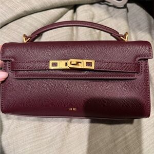 JW PEI Wine Burgundy Mini Top-Handle Bag with Gold Hardware